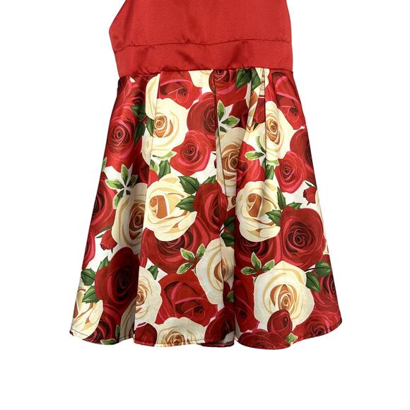 NSSMWTTC Satin Dress Floral Pattern Back Zip Closure Bow Accent Red Girl's AU7 - Picture 3 of 6